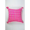 Archive New York Antigua Neon Striped Handwoven Cotton Throw Pillow In Neon Pink And Ivory