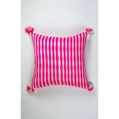 Archive New York Antigua Neon Striped Handwoven Cotton Throw Pillow In Neon Pink And Ivory
