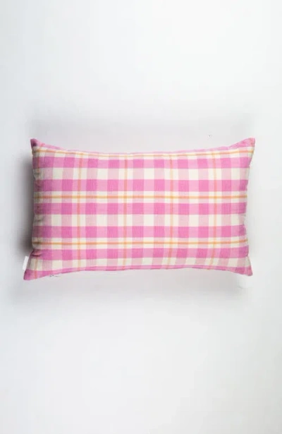 Archive New York Handwoven Classic Gingham Rectangle Cotton Throw Pillow In Pink