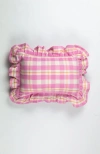 Archive New York Handwoven Classic Gingham Ruffle Cotton Throw Pillow In Pink