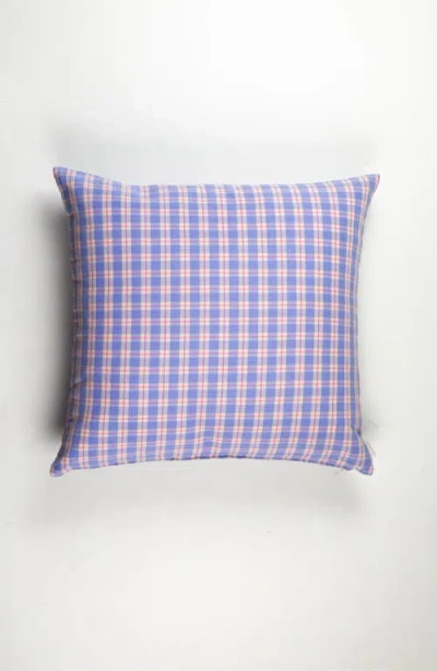 Archive New York Handwoven Classic Gingham Square Cotton Throw Pillow In Blue