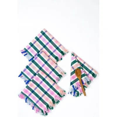 Archive New York Handwoven Classic Plaid Cotton Party Napkins, Set Of 4 In Green