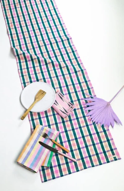 Archive New York Handwoven Classic  Plaid Cotton Table Runner In Purple