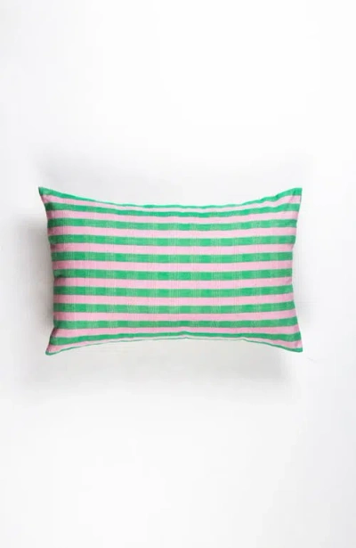 Archive New York Handwoven Classic Striped Rectangle Cotton Throw Pillow In Green
