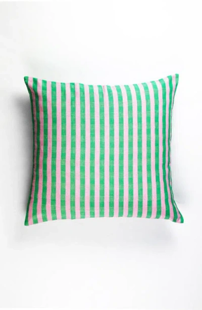 Archive New York Handwoven Classic Striped Square Cotton Throw Pillow In Green