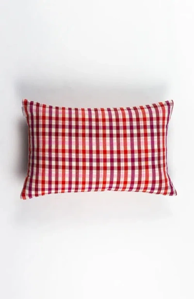 Archive New York Noel Red Plaid Handwoven Cotton Rectangle Throw Pillow