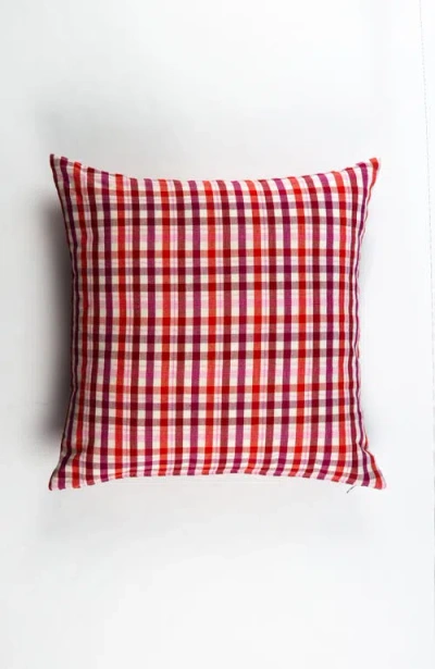 Archive New York Noel Red Plaid Handwoven Cotton Square Throw Pillow