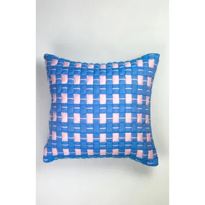 Archive New York Quilted Sujani Checkered Throw Pillow In Blue