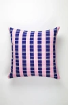 Archive New York Santiago Grid Bold Stripe Handwoven Cotton Square Throw Pillow In Blue And Light Pink
