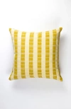 Archive New York Santiago Grid Bold Stripe Handwoven Cotton Square Throw Pillow In Butter And Gold