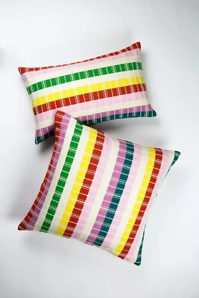 Archive New York Santiago Grid Rainbow Striped Pillow In Multi