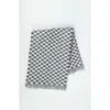 Archive New York Suzani Quilted Handwoven Checkered Cotton Throw Blanket In Soft Black And Ivory