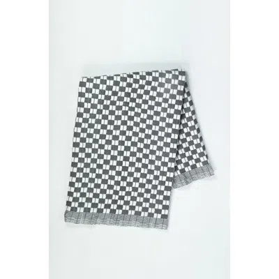 Archive New York Suzani Quilted Handwoven Checkered Cotton Throw Blanket In Soft Black And Ivory