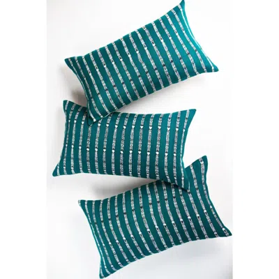 Archive New York Vintage Handwoven Teal Green Ikat  Throw Pillow