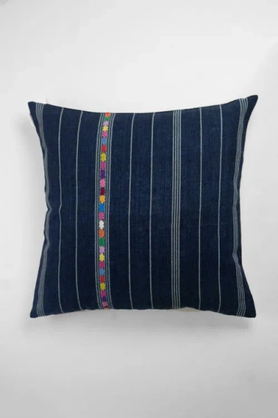 Archive New York Vintage Indigo Denim Embroidered Stripe Handwoven Throw Pillow In Multi