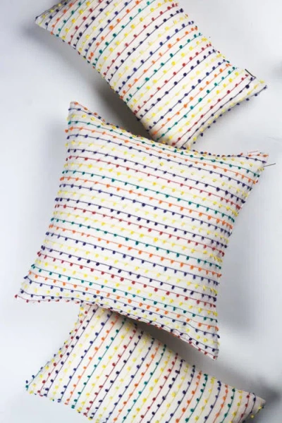Archive New York Vintage Rainbow Nubby Throw Pillow In White