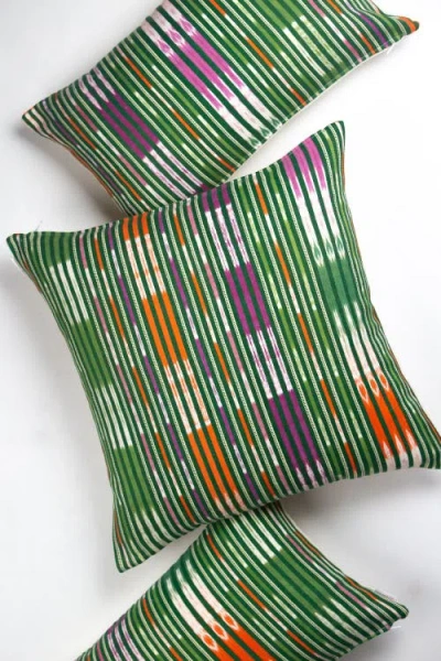Archive New York Vintage Verde Ikat Stripe Handwoven Throw Pillow In Multi