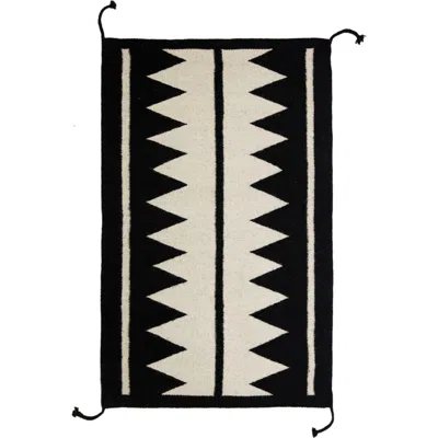 Archive New York Zapotec Black And Ivory Chevron Handwoven Flatweave Wool Rug In Blck