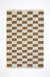 Archive New York Zapotec Checkered Handwoven Flatweave Wool Rug In Brown And Ivory