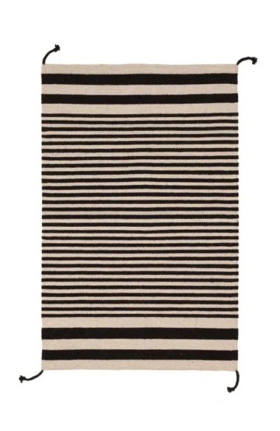 Archive New York Zapotec Classic Striped Handwoven Flatweave Wool Rug In Black