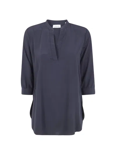 Archivio '67 Band-collar V-neck Shirt In Blue