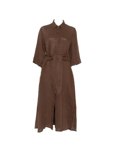 Archivio '67 Belted Button-fastening Midi Dress In Brown