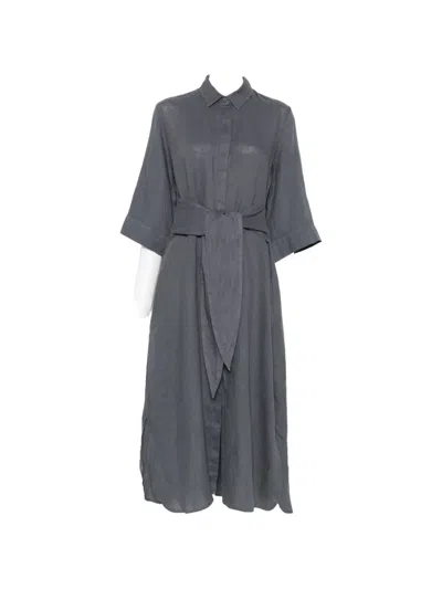 Archivio '67 Belted Button-up Midi Dress In Gray