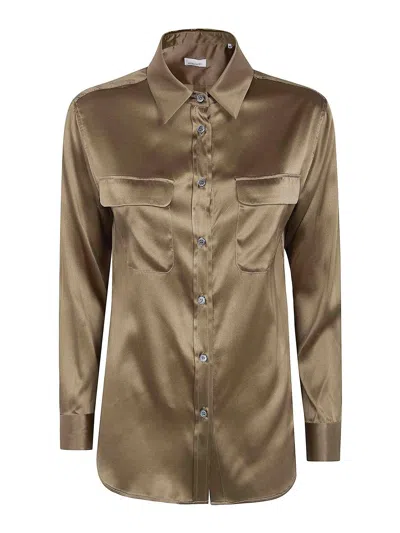 Archivio '67 Long Sleeves Pockets Satin Stretch Shirt In Green