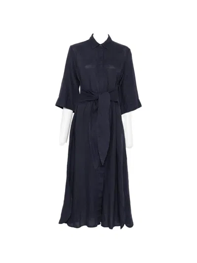 Archivio '67 Tie-waist Shirt Midi Dress In Blue