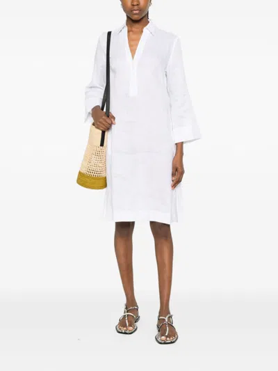 Archivio '67 Women's V-neck Side Slits Linen Chemisier Dress In White