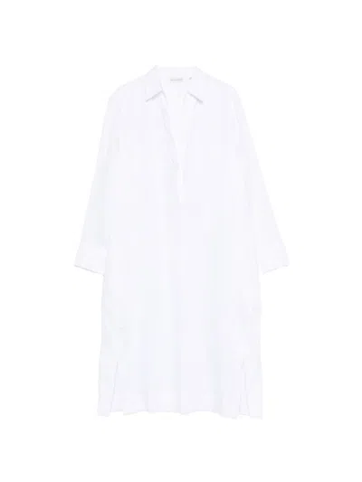 Archivio '67 Women's V-neck Side Slits Linen Chemisier Dress In White