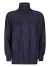 Archivio B Fringed Roll-neck Sweater In Blue