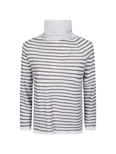 Archivio B Striped Roll-neck Sweater In Gray