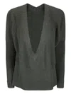 Archivio B V-neck Ribbed Sweater In Gray