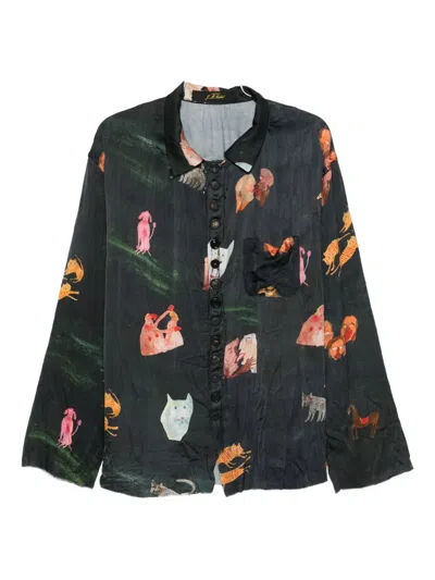 Archivio J.m. Ribot Animal-print Button-down Shirt In Black