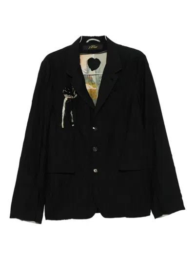 Archivio J.m. Ribot Rose-embellished Three-button Jacket In Black