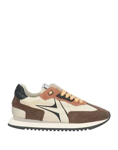 Archivio,22 Woman Sneakers Brown Size 11 Leather, Textile Fibers