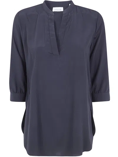 Archivio67 3/4 Sleeves Open Neck Shirt In Blue