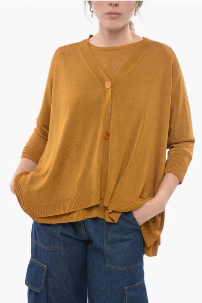 Archiviob Oversized Fit Solid Colour Cardigan With Side Slits In Yellow