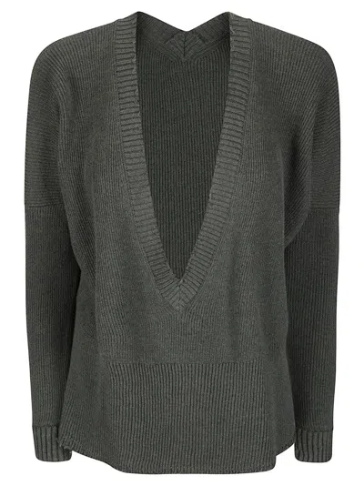Archiviob V-neck Sweater With Classic Knit Texture And Ribbed Details In Gray