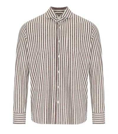 Archivium White And Brown Striped Shirt