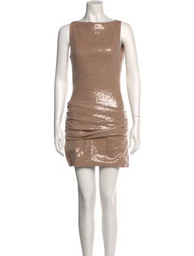 Pre-owned Arcina Ori Bateau Neckline Mini Dress In Neutral
