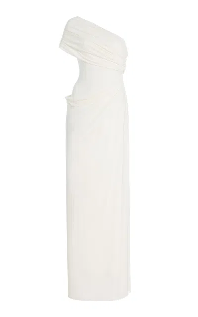 Arcina Ori Chantal Draped Jersey Maxi Dress In White