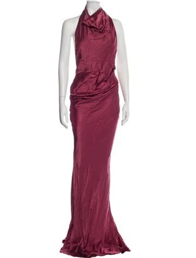 Pre-owned Arcina Ori Cowl Neck Long Dress In Burgundy