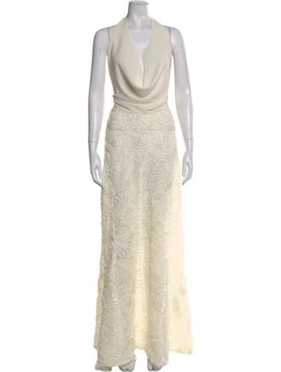 Pre-owned Arcina Ori Cowl Neck Long Dress In Neutral
