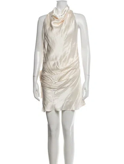 Pre-owned Arcina Ori Cowl Neck Mini Dress In Neutrals