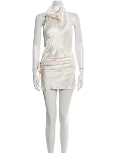 Pre-owned Arcina Ori Cowl Neck Mini Dress In White