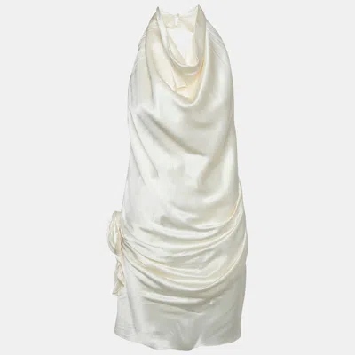 Arcina Ori Cream Satin Halter Neck Dress In White