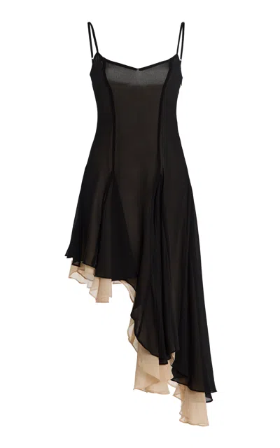 Arcina Ori Dana Asymmetric Georgette Mini Dress In Black
