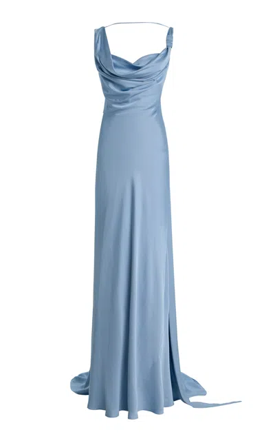 Arcina Ori Darcy Open-back Satin Maxi Dress In Blue